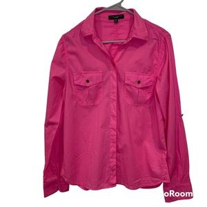 Sanctuary women’s long roll up sleeve button down shirt pink size M